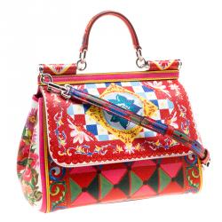 Pre Owned Dolce and Gabbana Multicolor Painted Leather Medium Miss Sicily Satchel 
