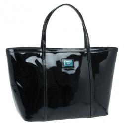 Pre Owned Dolce and Gabbana Black Patent Leather Miss Escape Tote