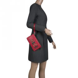 Pre Owned حقيبة صغيرة دولتشي أند غابانا مرصعة شعار مبطنة حمراء