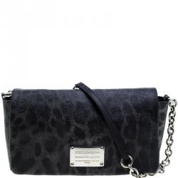 مملوكة مسبقًا Dolce and Gabbana Grey Leopard Print Coated Canvas Chain Shoulder Bag