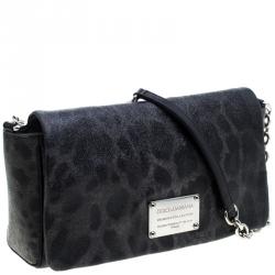 مملوكة مسبقًا Dolce and Gabbana Grey Leopard Print Coated Canvas Chain Shoulder Bag