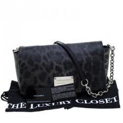 مملوكة مسبقًا Dolce and Gabbana Grey Leopard Print Coated Canvas Chain Shoulder Bag