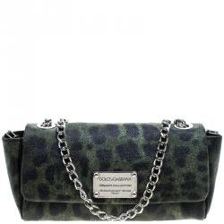 Pre Owned حقيبة كتف دولتشي أند غابانا سلسلة صغيرة كانفاس مقوى طباعة فهد خضراء