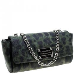 Pre Owned حقيبة كتف دولتشي أند غابانا سلسلة صغيرة كانفاس مقوى طباعة فهد خضراء