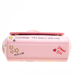 Pre Owned Dolce and Gabbana Blush Pink Leather Small Sicily Graffiti Top Handle Bag