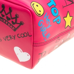 Pre Owned Dolce and Gabbana Pink Leather Beatrice Graffiti Shopper