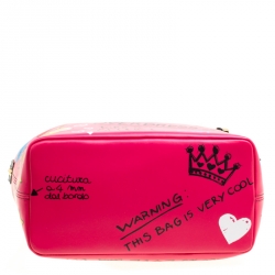 Pre Owned Dolce and Gabbana Pink Leather Beatrice Graffiti Shopper