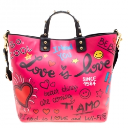 Pre Owned Dolce and Gabbana Pink Leather Beatrice Graffiti Shopper