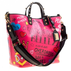 Pre Owned Dolce and Gabbana Pink Leather Beatrice Graffiti Shopper