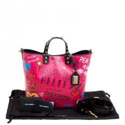 Pre Owned Dolce and Gabbana Pink Leather Beatrice Graffiti Shopper