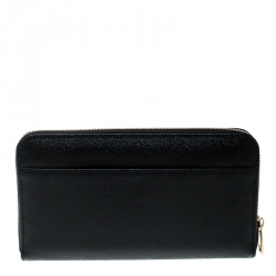 Pre Owned Dolce and Gabbana Black Leather Logo Zip Around Wallet