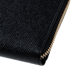 Pre Owned Dolce and Gabbana Black Leather Logo Zip Around Wallet