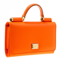 مملوكة مسبقًا Dolce and Gabbana Orange Leather Miss Sicily Von Wallet on Chain