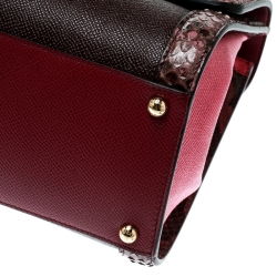 Pre Owned Dolce and Gabbana Burgundy Leather and Python Trim Medium Miss Monica Top Handle Bag