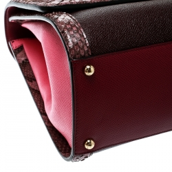 Pre Owned Dolce and Gabbana Burgundy Leather and Python Trim Medium Miss Monica Top Handle Bag