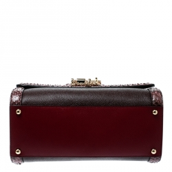 Pre Owned Dolce and Gabbana Burgundy Leather and Python Trim Medium Miss Monica Top Handle Bag