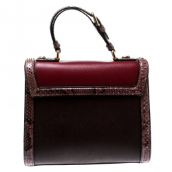 Pre Owned Dolce and Gabbana Burgundy Leather and Python Trim Medium Miss Monica Top Handle Bag