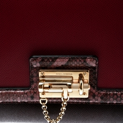 Pre Owned Dolce and Gabbana Burgundy Leather and Python Trim Medium Miss Monica Top Handle Bag