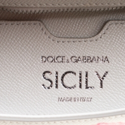 Pre Owned Dolce and Gabbana White Leather Peony Medium Miss Sicily Top Handle Bag