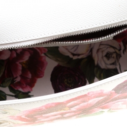 Pre Owned Dolce and Gabbana White Leather Peony Medium Miss Sicily Top Handle Bag