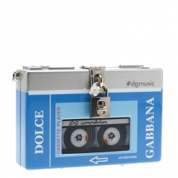 مملوكة مسبقًا Dolce and Gabbana Blue/Silver Wood Walkman Box Clutch