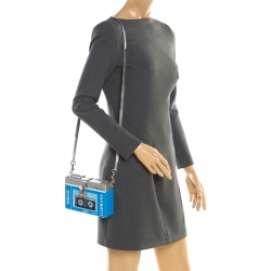 مملوكة مسبقًا Dolce and Gabbana Blue/Silver Wood Walkman Box Clutch