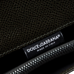 مملوكة مسبقًا Dolce and Gabbana Seaweed Green Leather Bifold Long Wallet