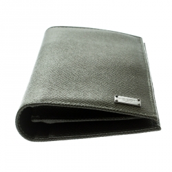 مملوكة مسبقًا Dolce and Gabbana Seaweed Green Leather Bifold Long Wallet