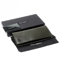 مملوكة مسبقًا Dolce and Gabbana Seaweed Green Leather Bifold Long Wallet
