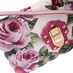 مملوكة مسبقًا Dolce and Gabbana Multicolor Rose and Butterfly Printed Patent Leather Flap Shoulder Bag