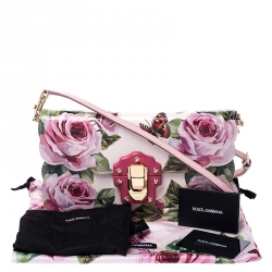 مملوكة مسبقًا Dolce and Gabbana Multicolor Rose and Butterfly Printed Patent Leather Flap Shoulder Bag