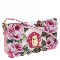 مملوكة مسبقًا Dolce and Gabbana Multicolor Rose and Butterfly Printed Patent Leather Flap Shoulder Bag
