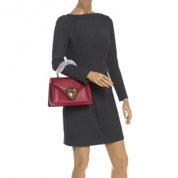 Pre Owned Dolce & Gabbana Red Leather Devotion Top Handle Bag