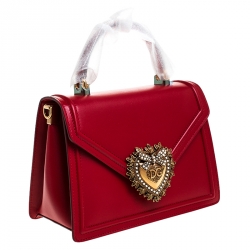 Pre Owned Dolce & Gabbana Red Leather Devotion Top Handle Bag