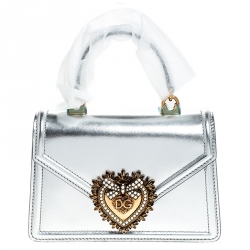 Dolce and Gabbana Silver Leather Small Devotion Top Handle Bag Dolce &  Gabbana