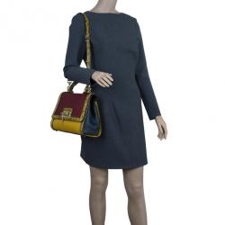 Pre Owned حقيبة دولتشي أند غابانا مونيكا جلد أحمر داكن و جلد ثعبان صغيرة