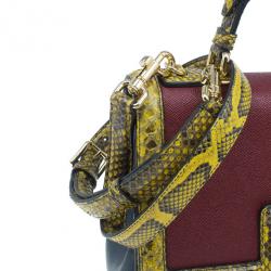 Pre Owned حقيبة دولتشي أند غابانا مونيكا جلد أحمر داكن و جلد ثعبان صغيرة