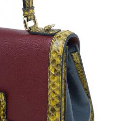 Pre Owned حقيبة دولتشي أند غابانا مونيكا جلد أحمر داكن و جلد ثعبان صغيرة