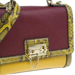 Pre Owned حقيبة دولتشي أند غابانا مونيكا جلد أحمر داكن و جلد ثعبان صغيرة