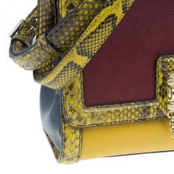 Pre Owned حقيبة دولتشي أند غابانا مونيكا جلد أحمر داكن و جلد ثعبان صغيرة