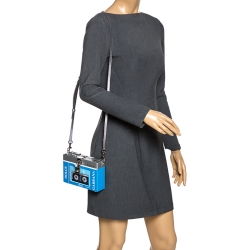 Pre Owned Dolce & Gabbana Blue/Silver Wood Walkman Box Clutch
