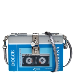 Pre Owned Dolce & Gabbana Blue/Silver Wood Walkman Box Clutch
