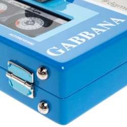 Pre Owned Dolce & Gabbana Blue/Silver Wood Walkman Box Clutch