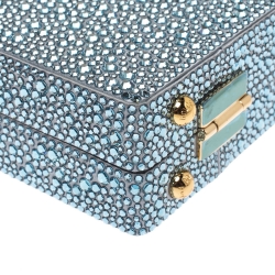 Pre Owned حقيبة دولتشي أند غابانا صندوقية ساتان مزخرفة كريستال زرقاء فاتحة