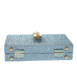 Pre Owned حقيبة دولتشي أند غابانا صندوقية ساتان مزخرفة كريستال زرقاء فاتحة