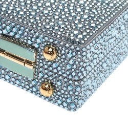 Pre Owned حقيبة دولتشي أند غابانا صندوقية ساتان مزخرفة كريستال زرقاء فاتحة