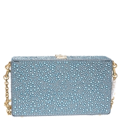 Pre Owned حقيبة دولتشي أند غابانا صندوقية ساتان مزخرفة كريستال زرقاء فاتحة