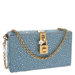 Pre Owned حقيبة دولتشي أند غابانا صندوقية ساتان مزخرفة كريستال زرقاء فاتحة