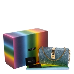 Pre Owned حقيبة دولتشي أند غابانا صندوقية ساتان مزخرفة كريستال زرقاء فاتحة