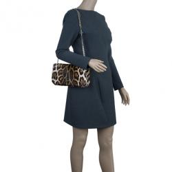 Pre Owned Dolce and Gabbana Small Leopard Print Pony Hair Charles Bag